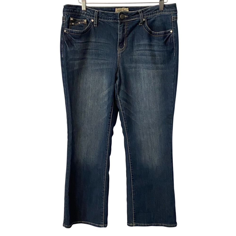 Earl Jean Womens 14P Dark Wash Bootcut Denim Jeans Rhinestone Embellished Petite